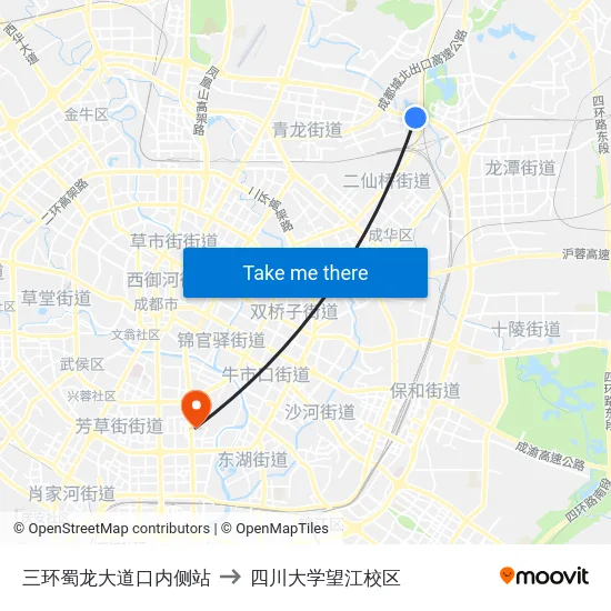 三环蜀龙大道口内侧站 to 四川大学望江校区 map