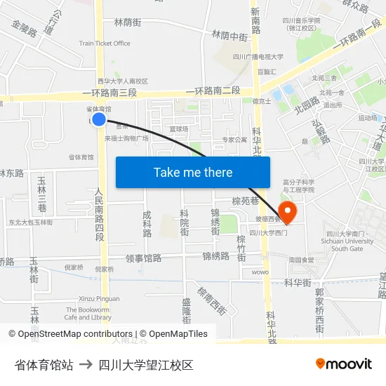 省体育馆站 to 四川大学望江校区 map