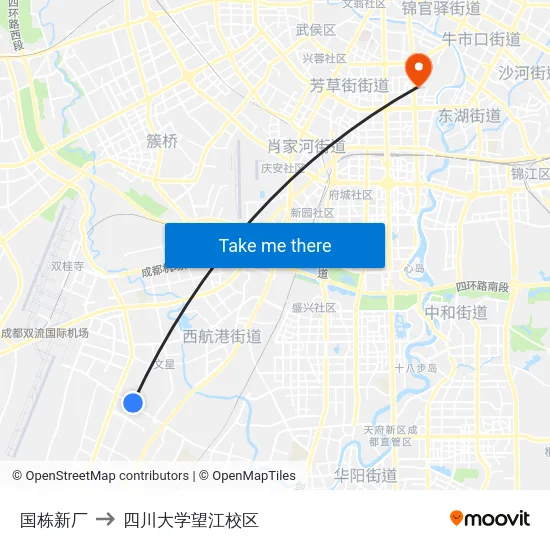 国栋新厂 to 四川大学望江校区 map