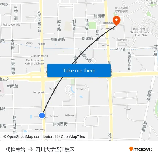 桐梓林站 to 四川大学望江校区 map