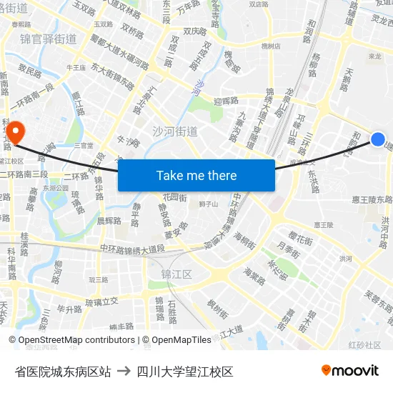 省医院城东病区站 to 四川大学望江校区 map