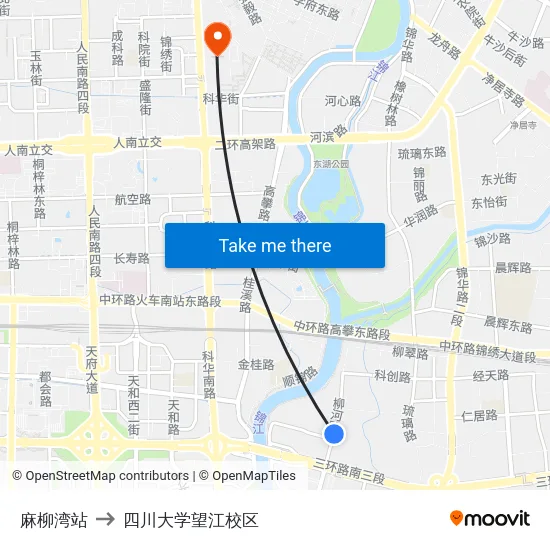 麻柳湾站 to 四川大学望江校区 map