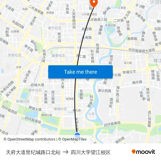 天府大道世纪城路口北站 to 四川大学望江校区 map