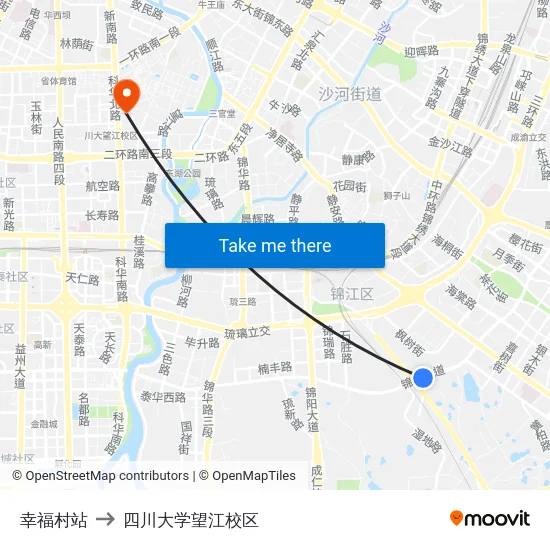 幸福村站 to 四川大学望江校区 map