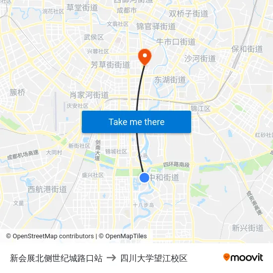新会展北侧世纪城路口站 to 四川大学望江校区 map