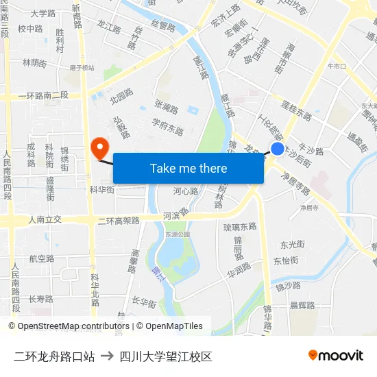 二环龙舟路口站 to 四川大学望江校区 map
