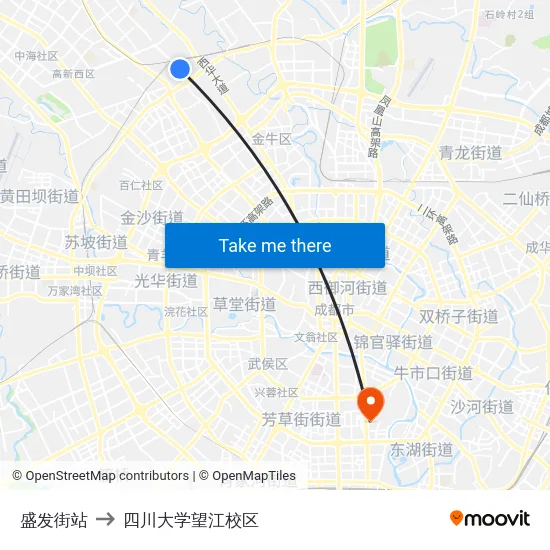 盛发街站 to 四川大学望江校区 map