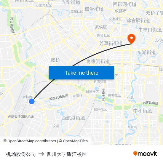 机场股份公司 to 四川大学望江校区 map