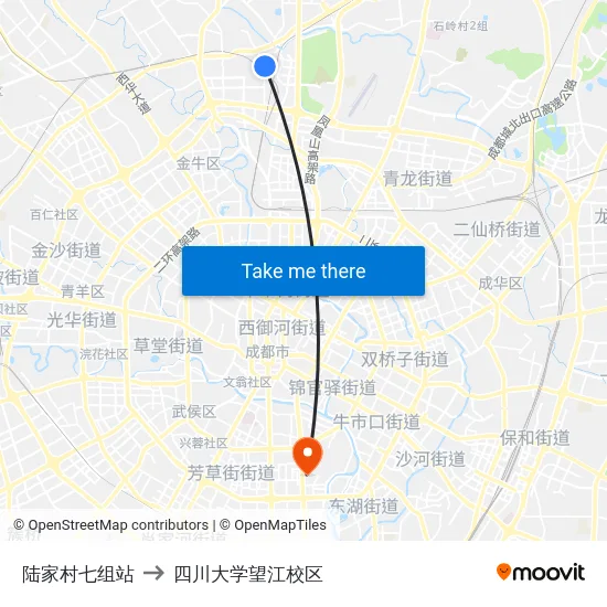 陆家村七组站 to 四川大学望江校区 map
