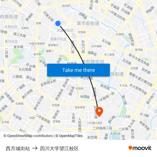 西月城街站 to 四川大学望江校区 map