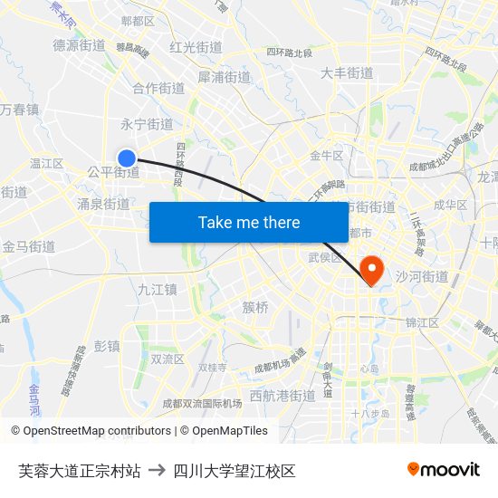 芙蓉大道正宗村站 to 四川大学望江校区 map