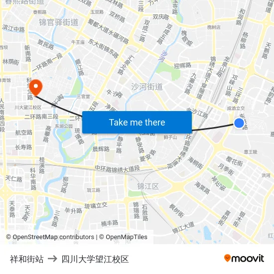 祥和街站 to 四川大学望江校区 map
