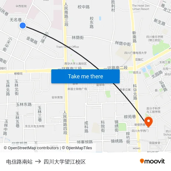 电信路南站 to 四川大学望江校区 map
