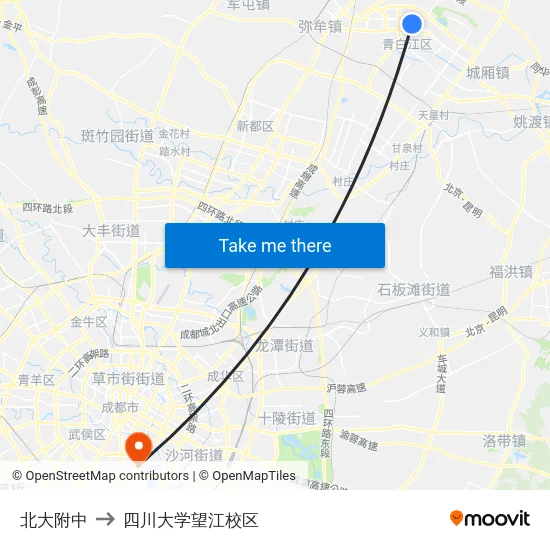 北大附中 to 四川大学望江校区 map