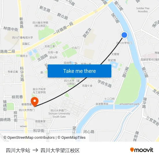 四川大学站 to 四川大学望江校区 map
