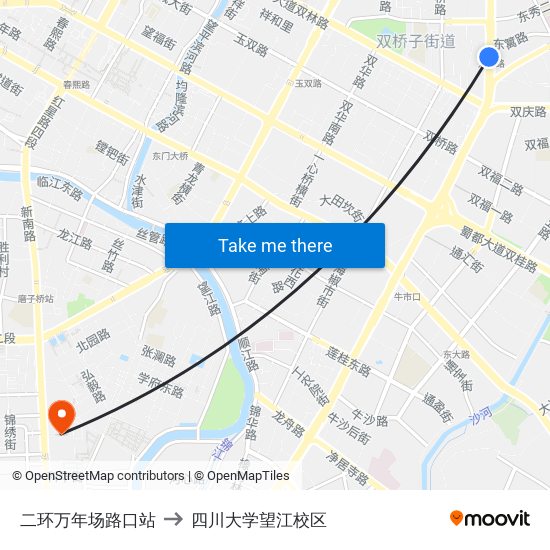 二环万年场路口站 to 四川大学望江校区 map