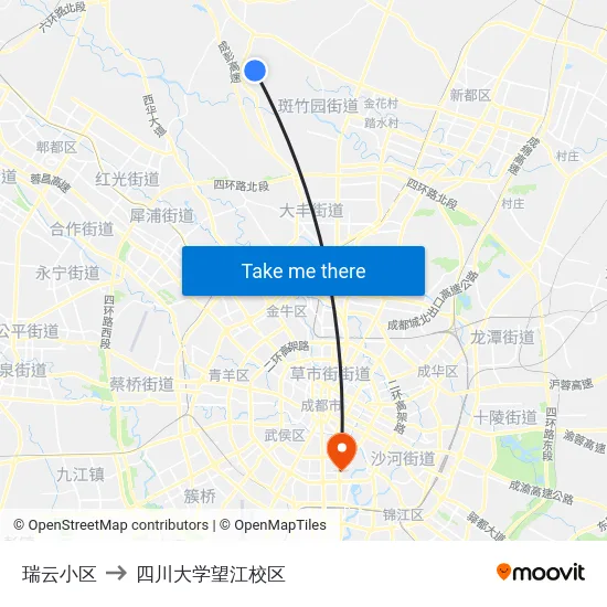 瑞云小区 to 四川大学望江校区 map