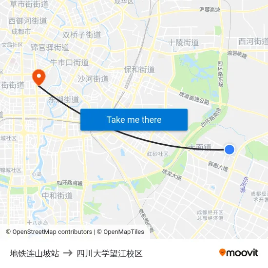 地铁连山坡站 to 四川大学望江校区 map