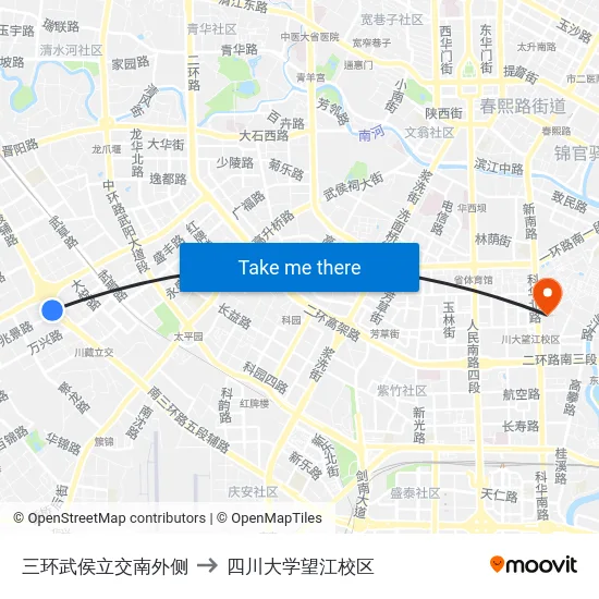 三环武侯立交南外侧 to 四川大学望江校区 map