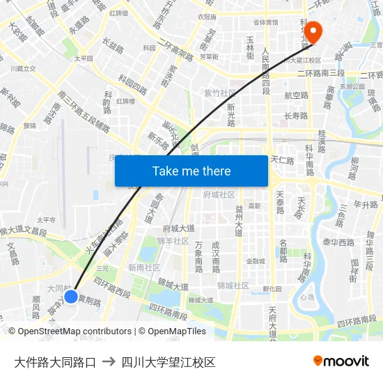 大件路大同路口 to 四川大学望江校区 map