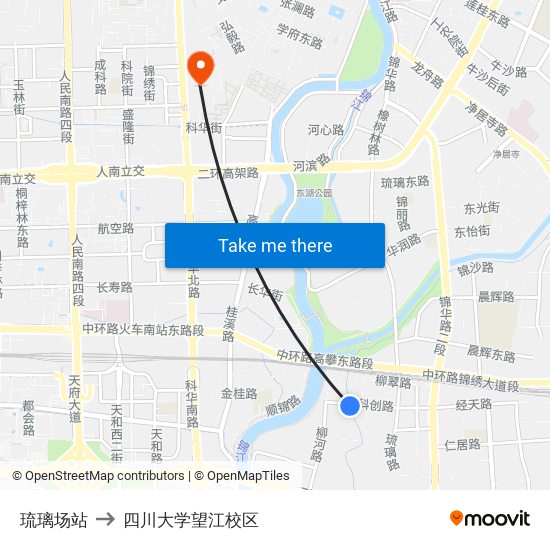琉璃场站 to 四川大学望江校区 map