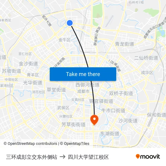 三环成彭立交东外侧站 to 四川大学望江校区 map