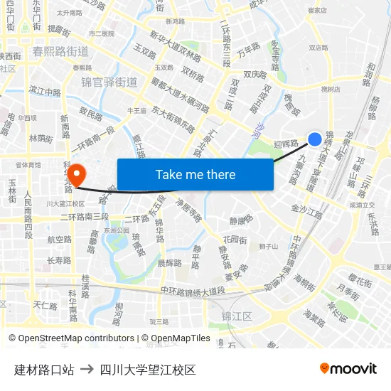 建材路口站 to 四川大学望江校区 map