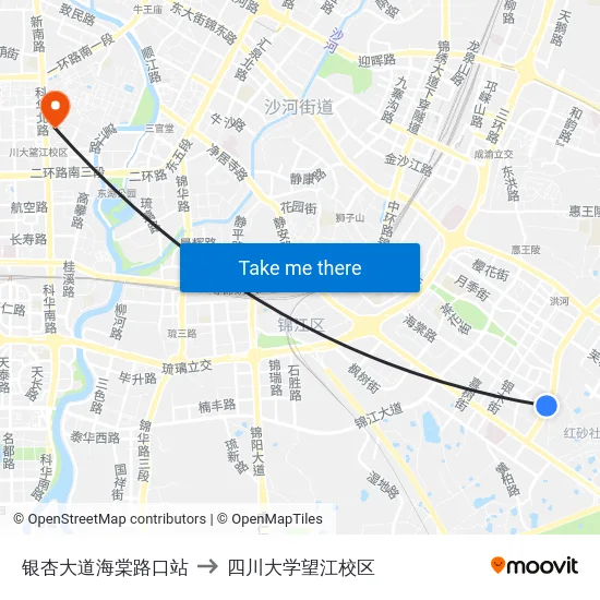 银杏大道海棠路口站 to 四川大学望江校区 map