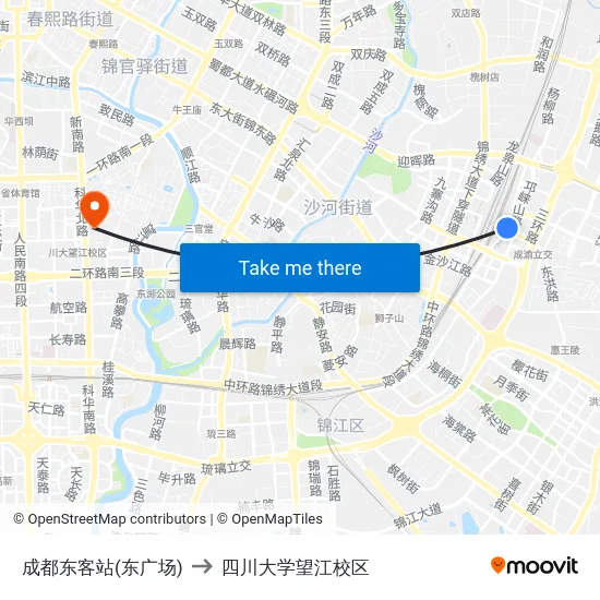 成都东客站(东广场) to 四川大学望江校区 map