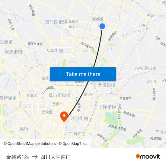 金鹏路1站 to 四川大学南门 map
