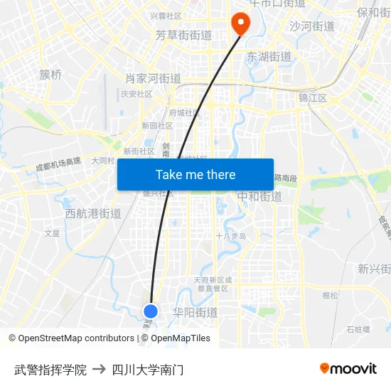 武警指挥学院 to 四川大学南门 map