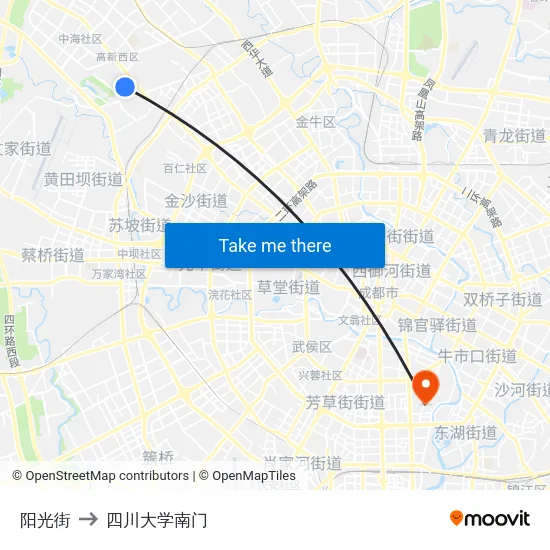 阳光街 to 四川大学南门 map