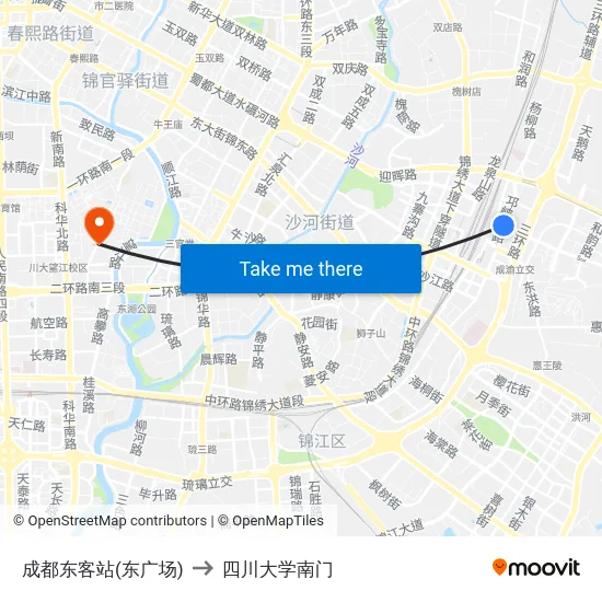 成都东客站(东广场) to 四川大学南门 map