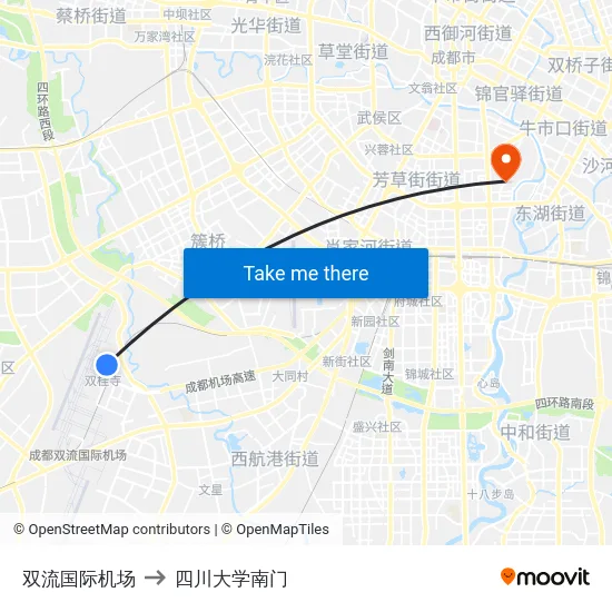 双流国际机场 to 四川大学南门 map