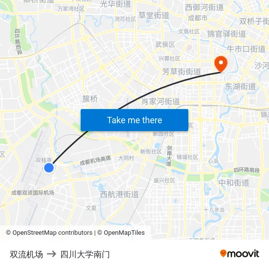 双流机场 to 四川大学南门 map