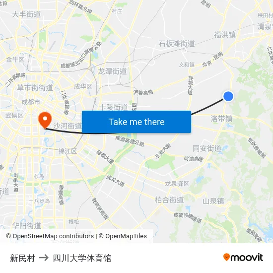 新民村 to 四川大学体育馆 map