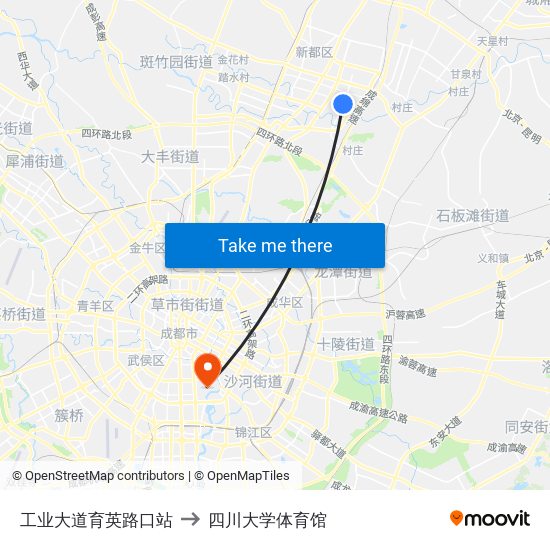 工业大道育英路口站 to 四川大学体育馆 map