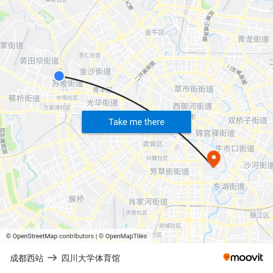成都西站 to 四川大学体育馆 map