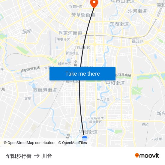 华阳步行街 to 川音 map