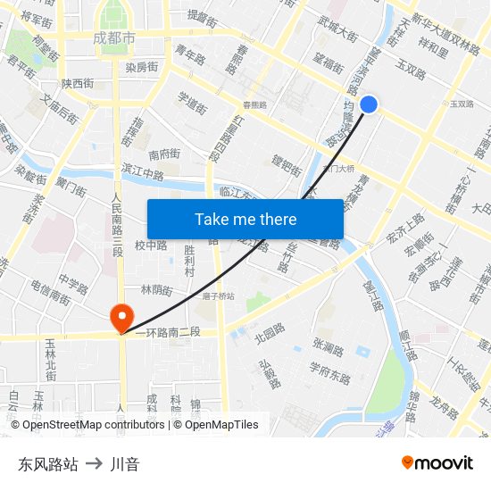 东风路站 to 川音 map