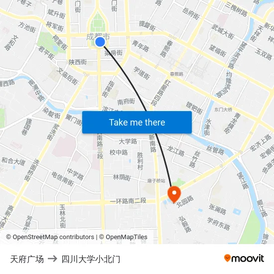 天府广场 to 四川大学小北门 map