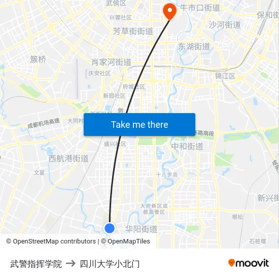 武警指挥学院 to 四川大学小北门 map