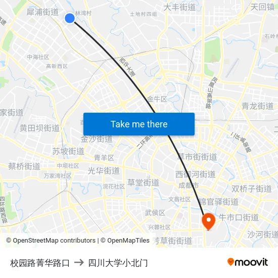 校园路菁华路口 to 四川大学小北门 map