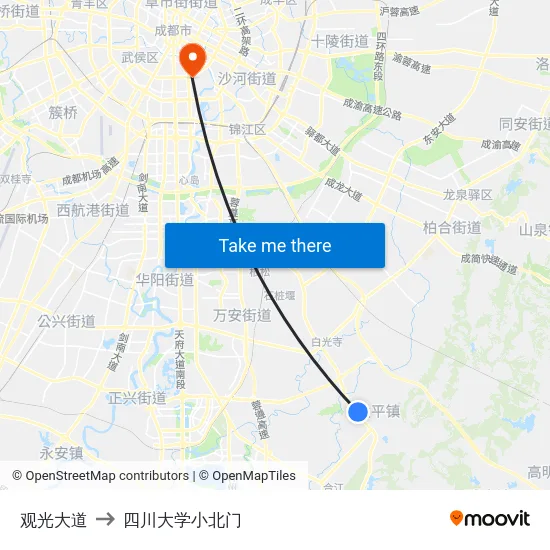 观光大道 to 四川大学小北门 map
