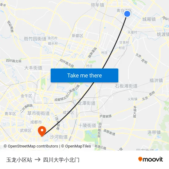 玉龙小区站 to 四川大学小北门 map