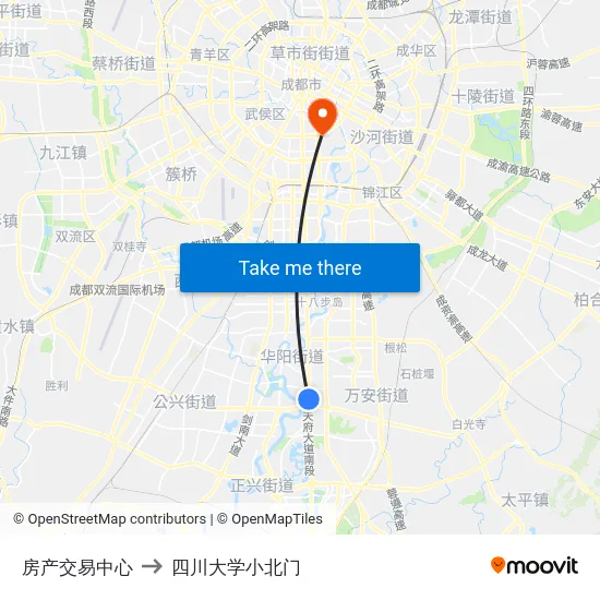 房产交易中心 to 四川大学小北门 map