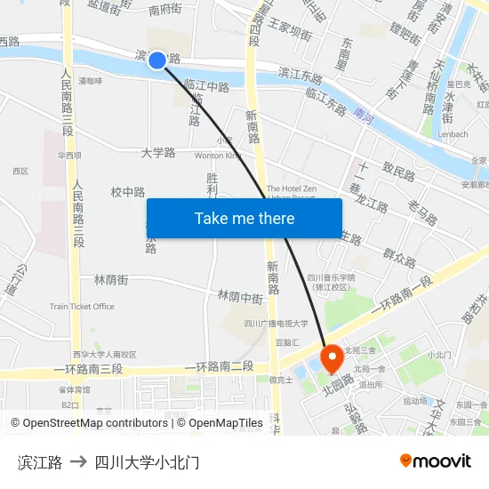 滨江路 to 四川大学小北门 map