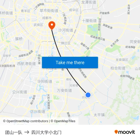 团山一队 to 四川大学小北门 map