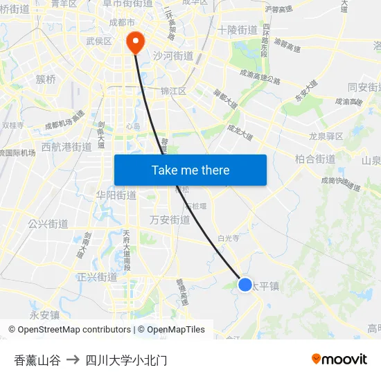 香薰山谷 to 四川大学小北门 map