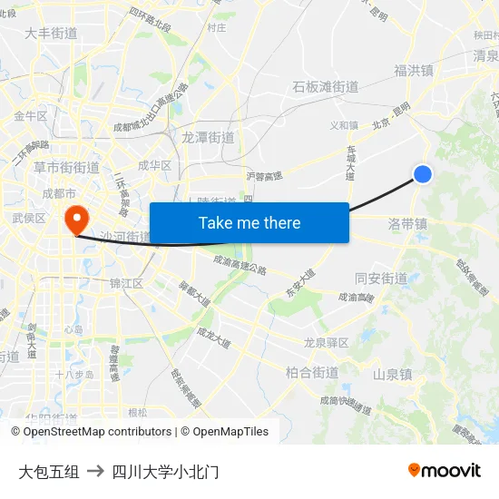 大包五组 to 四川大学小北门 map